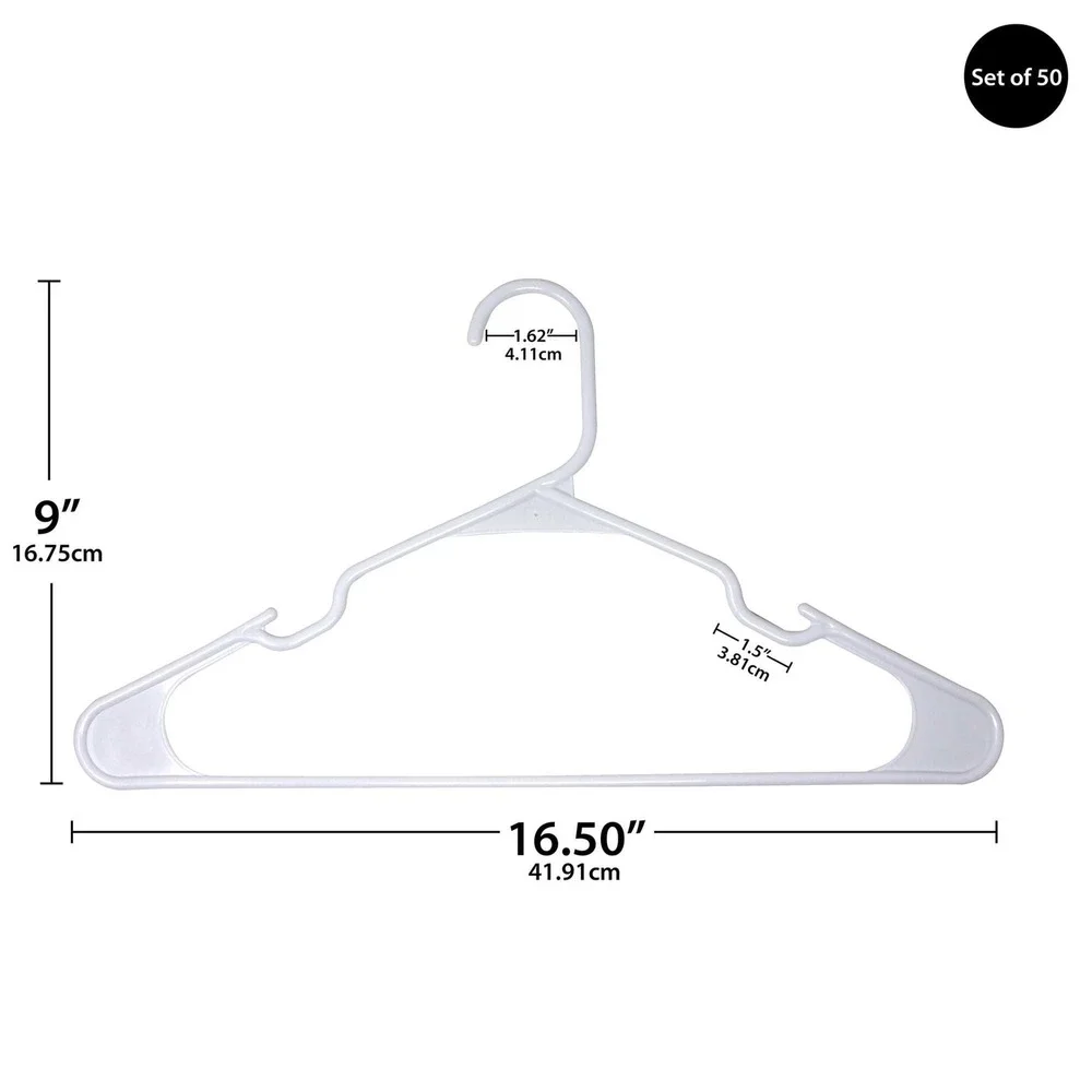 Mainstays Plastic Hangers Unisex 50 Pack White New Notched Clothes Hangers